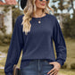 Eyelet Round Neck Long Sleeve T-Shirt