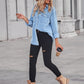 Collared Neck Dropped Shoulder Denim Top