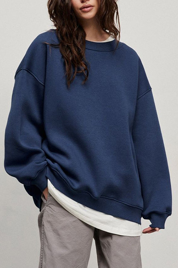 Oversize Round Neck Dropped Shoulder Sweatshirt French Blue