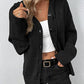 Button Up Drawstring Long Sleeve Hooded Cardigan