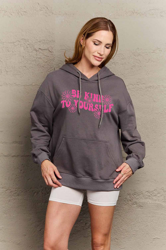 Simply Love Simply Love Full Size BE KIND TO YOURSELF Graphic Hoodie Dark Gray