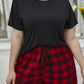 Plus Size Round Neck Tee Shirt and Plaid Shorts Lounge Set