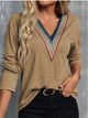 V-Neck Long Sleeve T-Shirt Camel