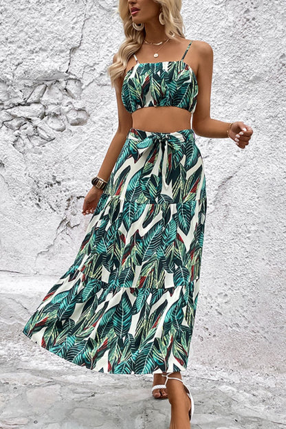 Botanical Print Cami and Tiered Skirt Set