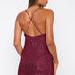 Cowl Neck Contrast Sequin Sleeveless Mini Dress