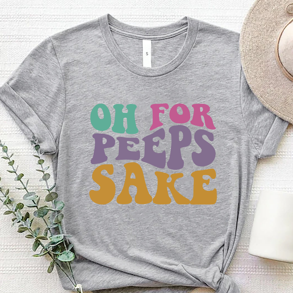 OH FOR PEEPS SAKE Round Neck T-Shirt Gray