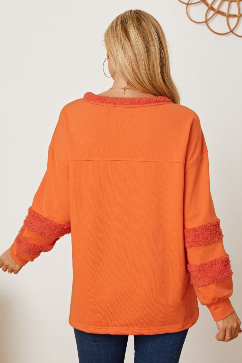 Slit Round Neck Dropped Shoulder Sweatshirt