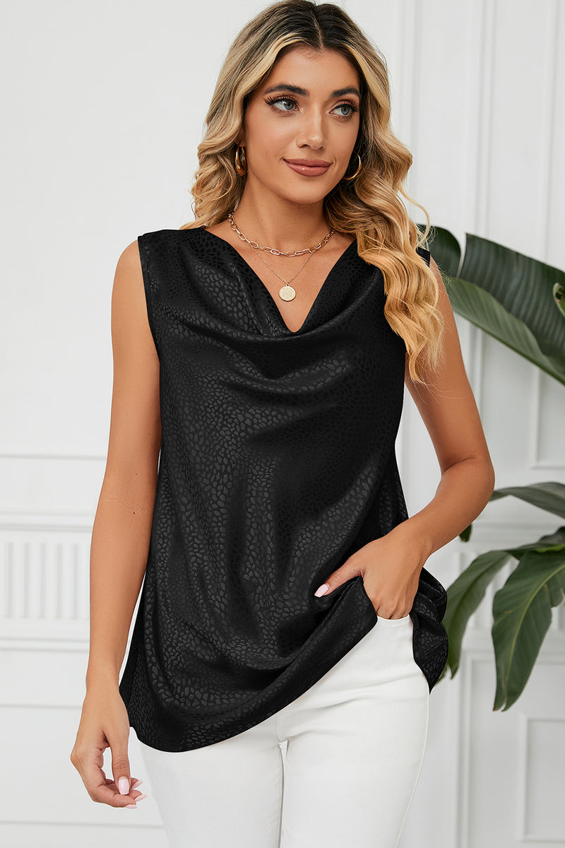 Ruched Cowl Neck Tank Black