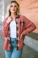 Plaid Button Down Collared Jacket Strawberry