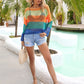 Color Block Openwork Boat Neck Cover Up