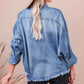 Raw Hem Sequin Football Long Sleeve Denim Jacket