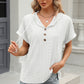 Eyelet Drawstring Hooded Short Sleeve Blouse