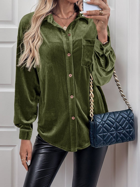 Perfee Button Up Long Sleeve Shirt Moss