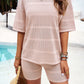 Eyelet Round Neck Top and Shorts Set