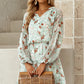 Floral Frill Trim Puff Sleeve Notched Neck Dress