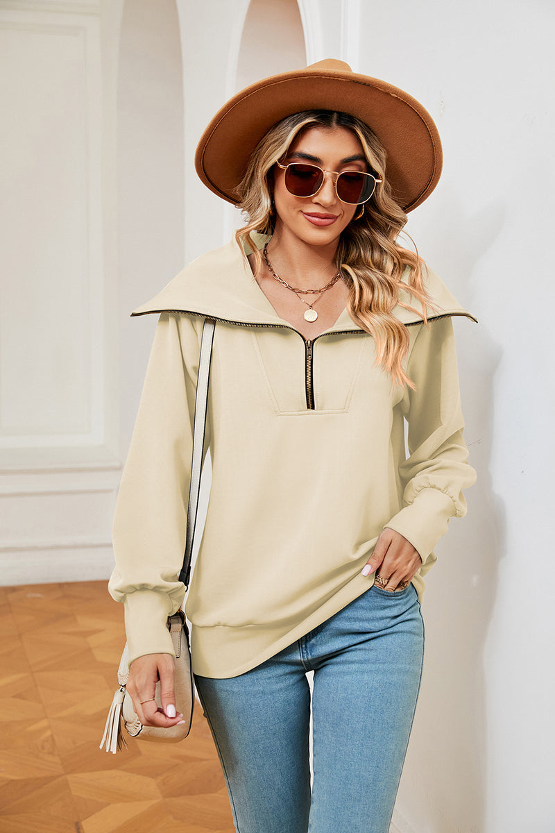 Half-Zip Collared Sweatshirt Cream