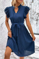 Tie Neck Belted Pleated Dress Deep Teal
