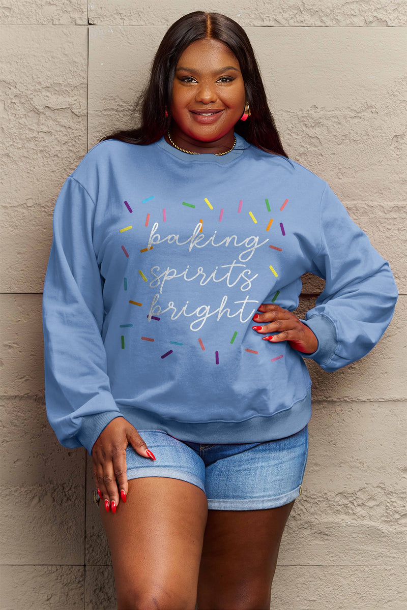 Simply Love Full Size Letter Graphic Round Neck Long Sleeve Sweatshirt