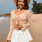 Drawstring Openwork Long Sleeve Cover-Up