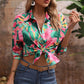 Honey Floral Print Collared Neck Long Sleeve Shirt