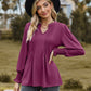 Notched Neck Flounce Sleeve Blouse