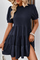 Puff Sleeve Tie Back Tiered Dress Dark Blue