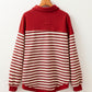 Stripe Johnny Collar Drop Shoulder Sweatshirt