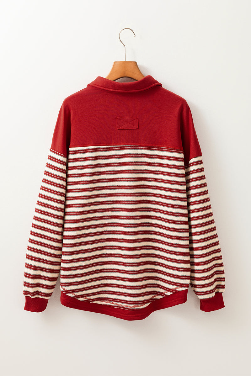 Stripe Johnny Collar Drop Shoulder Sweatshirt