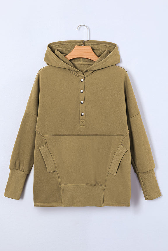 Quarter-Snap Dropped Shoulder Hoodie Matcha Green