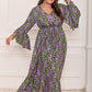 Plus Size Printed V-Neck Long Sleeve Maxi Dress