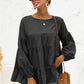 Round Neck Bubble Sleeve Tiered Blouse