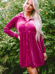 Collared Neck Buttoned Mini Dress Deep Rose