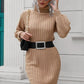 Ribbed Turtle Neck Long Sleeve Mini Sweater Dress