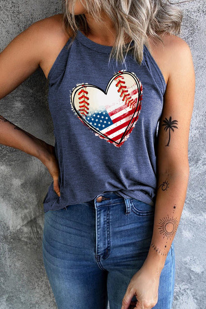 US Flag Heart Graphic Tank Dusty Blue