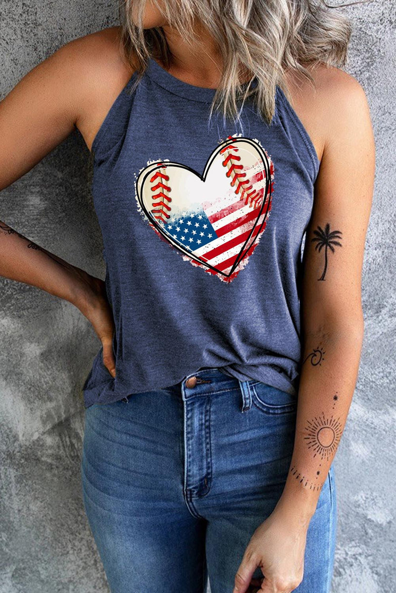 US Flag Heart Graphic Tank Dusty Blue