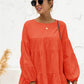 Round Neck Bubble Sleeve Tiered Blouse