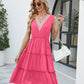 Contrast V-Neck Sleeveless Tiered Dress