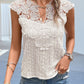 Cutout Lace Detail Notched Blouse