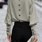 Decorative Button Round Neck Long Sleeve Blouse