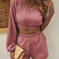 One Shoulder Long Sleeve Top and Shorts Set