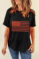 US Flag Round Neck Short Sleeve T-Shirt Black