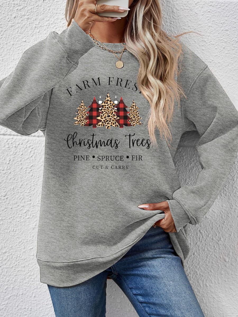 Graphic Round Neck Long Sleeve Sweatshirt Charcoal