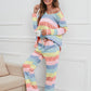 Striped Round Neck Long Sleeve Top and Drawstring Pants Lounge Set