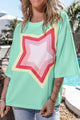 Color Block Star Patched Oversized T-Shirt Turquoise