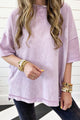 Mineral Wash Drop Shoulder Round Neck T-Shirt Pink Purple