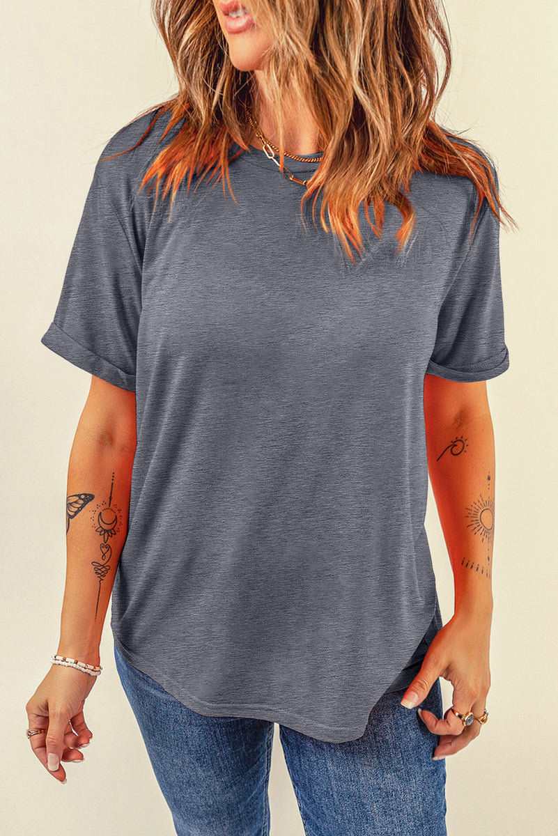 Round Neck Short Sleeve T-Shirt Dark Gray