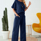 Round Neck Half Sleeve Top and Pocketed Pants Set