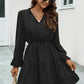 V-Neck Tie Neck Long Sleeve Dress