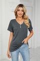 Decorative Button V-Neck T-Shirt Dark Gray