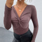 Perfee Twist Front V-Neck Long Sleeve Bodysuit